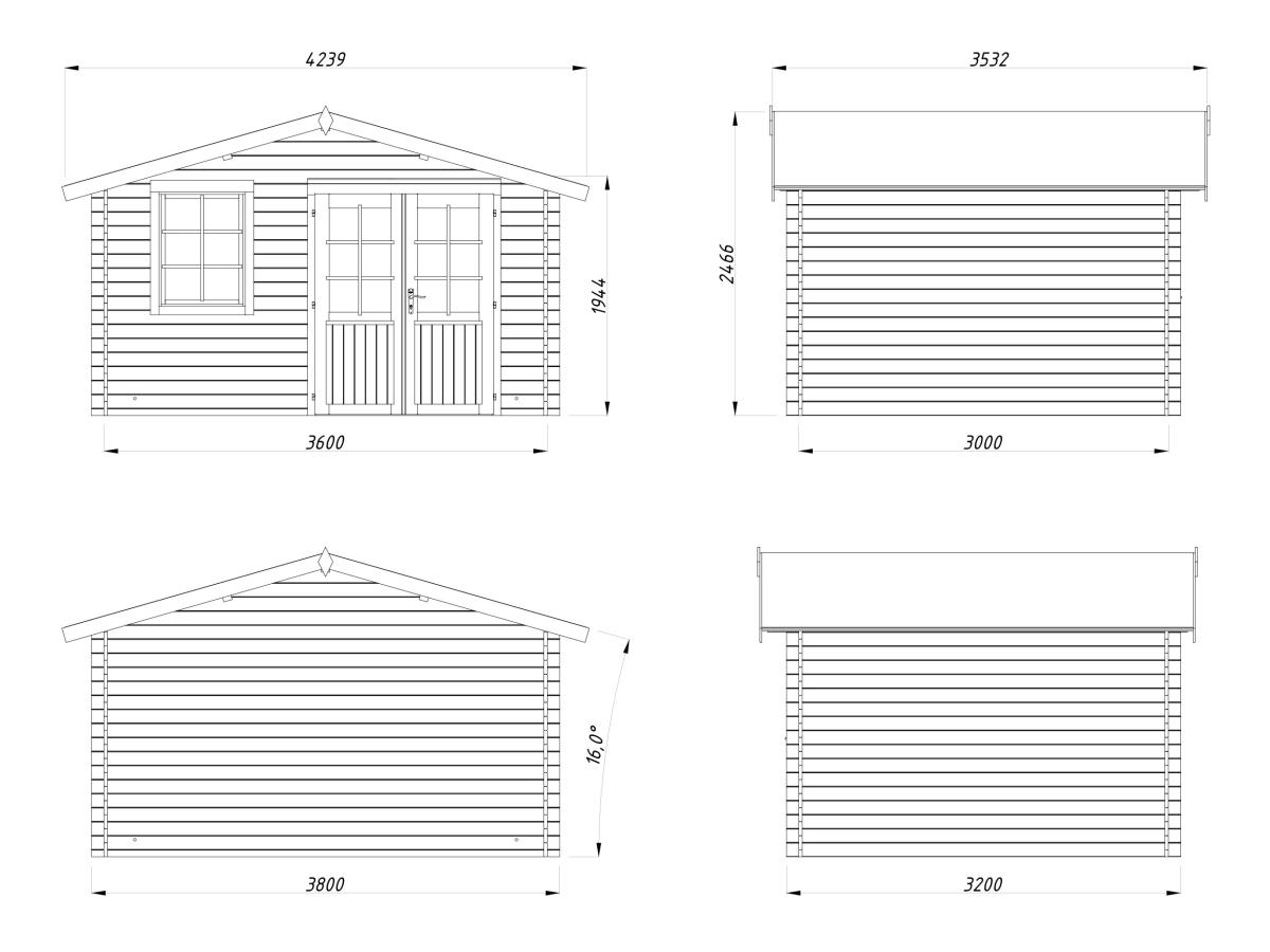 Palmako | Klara M (12'6" x 10'6" | 111.9 sq.ft. | 1.1") Compact Garden Log Cabin