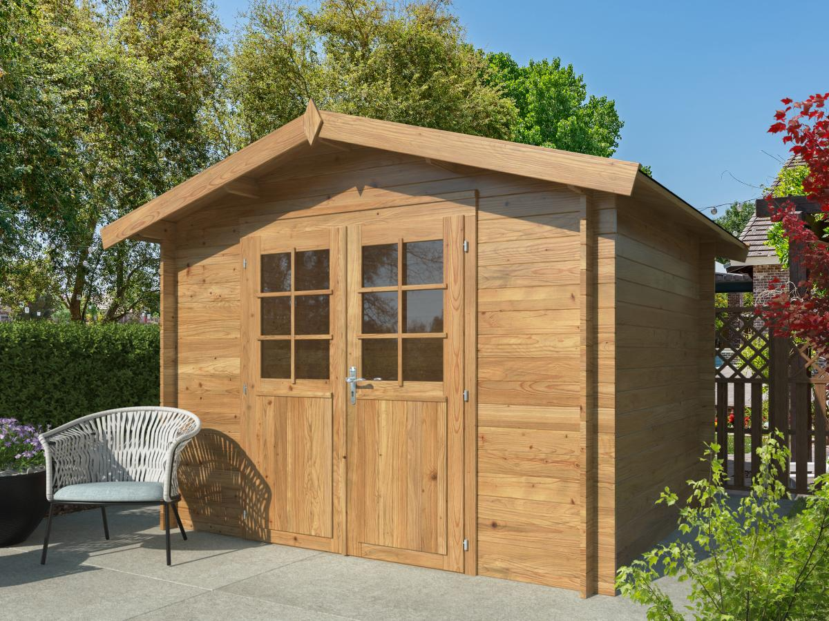 Palmako | Valentine M (9'9" x 8'2" | 65.7 sq.ft. | 1.1") Pressure Treated Double Door Garden Shed Log Cabin