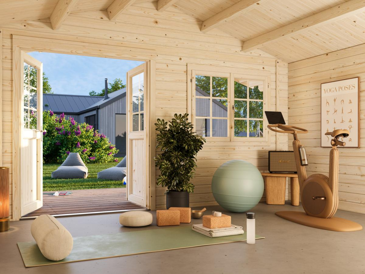 Palmako | Britta M (14'8" x 14'8" | 188.4 sq.ft. | 1.6") Swiss Chalet Style Garden Log Cabin