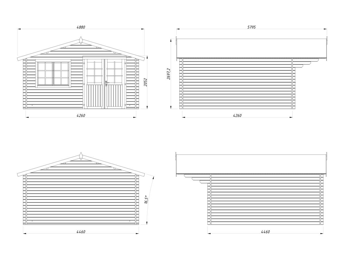 Palmako | Britta M (14'8" x 14'8" | 188.4 sq.ft. | 1.6") Swiss Chalet Style Garden Log Cabin