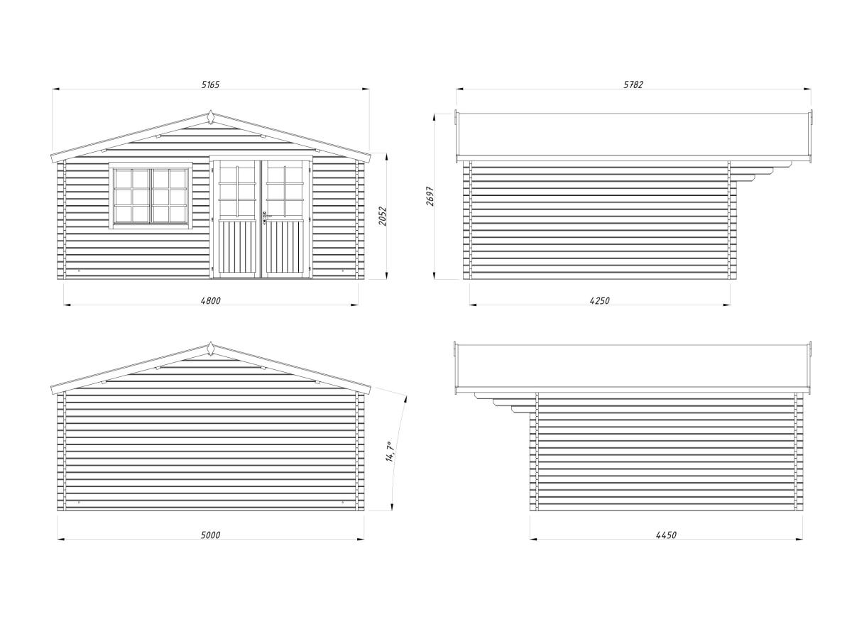 Palmako | Britta L (16'5" x 14'7" | 212 sq.ft. | 1.6") Swiss Chalet Style Garden Log Cabin