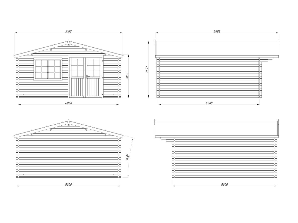 Palmako | Britta XL (16'5" x 16'5" | 240 sq.ft. | 1.6") Swiss Chalet Style Garden Log Cabin