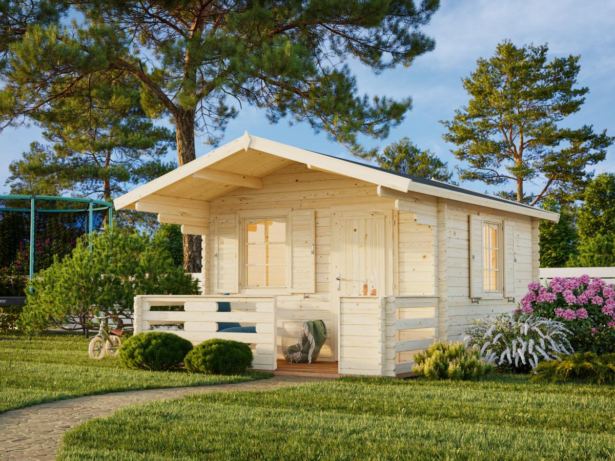 Palmako | Emma L (11'6" x 11'6" | 157.2 sq.ft. | 1.3") Alpine Style Log Cabin with Terrace and Shutters