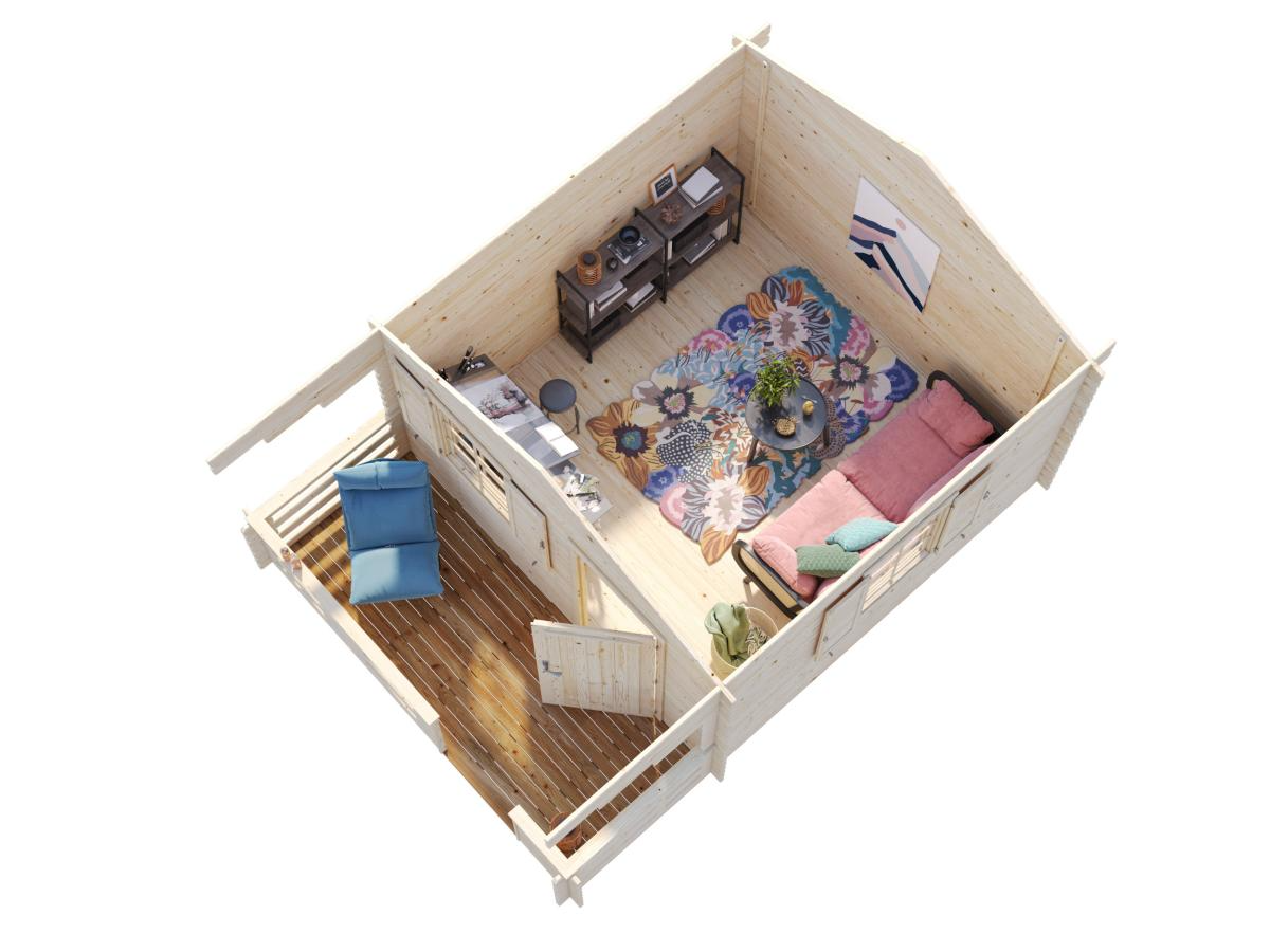 Palmako | Emma L (11'6" x 11'6" | 157.2 sq.ft. | 1.3") Alpine Style Log Cabin with Terrace and Shutters