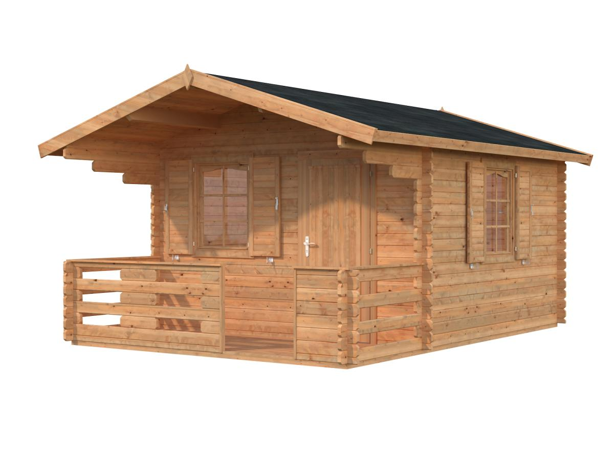 Palmako | Emma L (11'6" x 11'6" | 157.2 sq.ft. | 1.3") Alpine Style Log Cabin with Terrace and Shutters