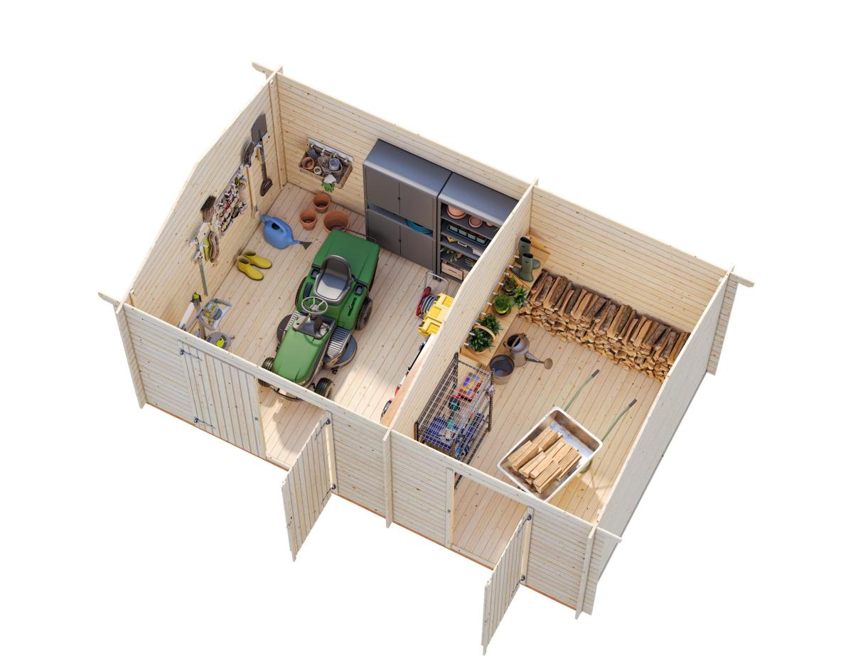 Palmako | Jari L (17′1″ × 10′6″ | 156.1 sq.ft. | 1.1″) Two Room Timber Log Shed