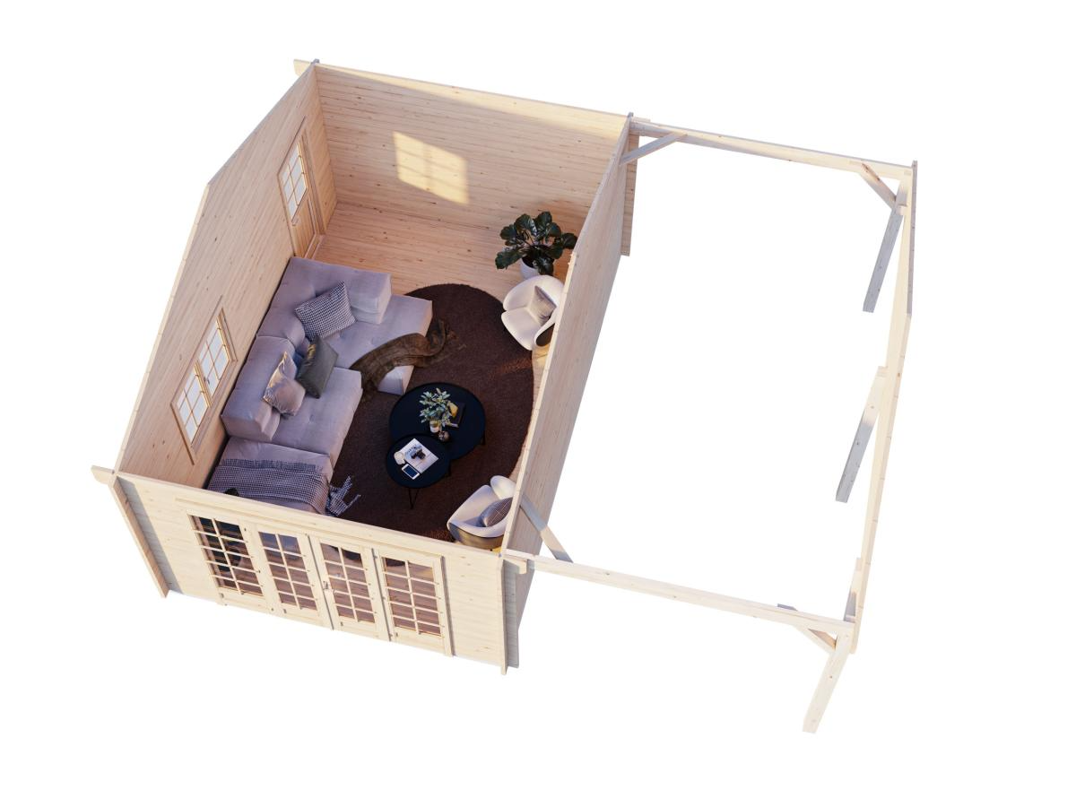 Palmako | Irene M+ (22'1" x 18'8" | 204.5 sq.ft. | 1.7") Summer House with Side Canopy or Carport