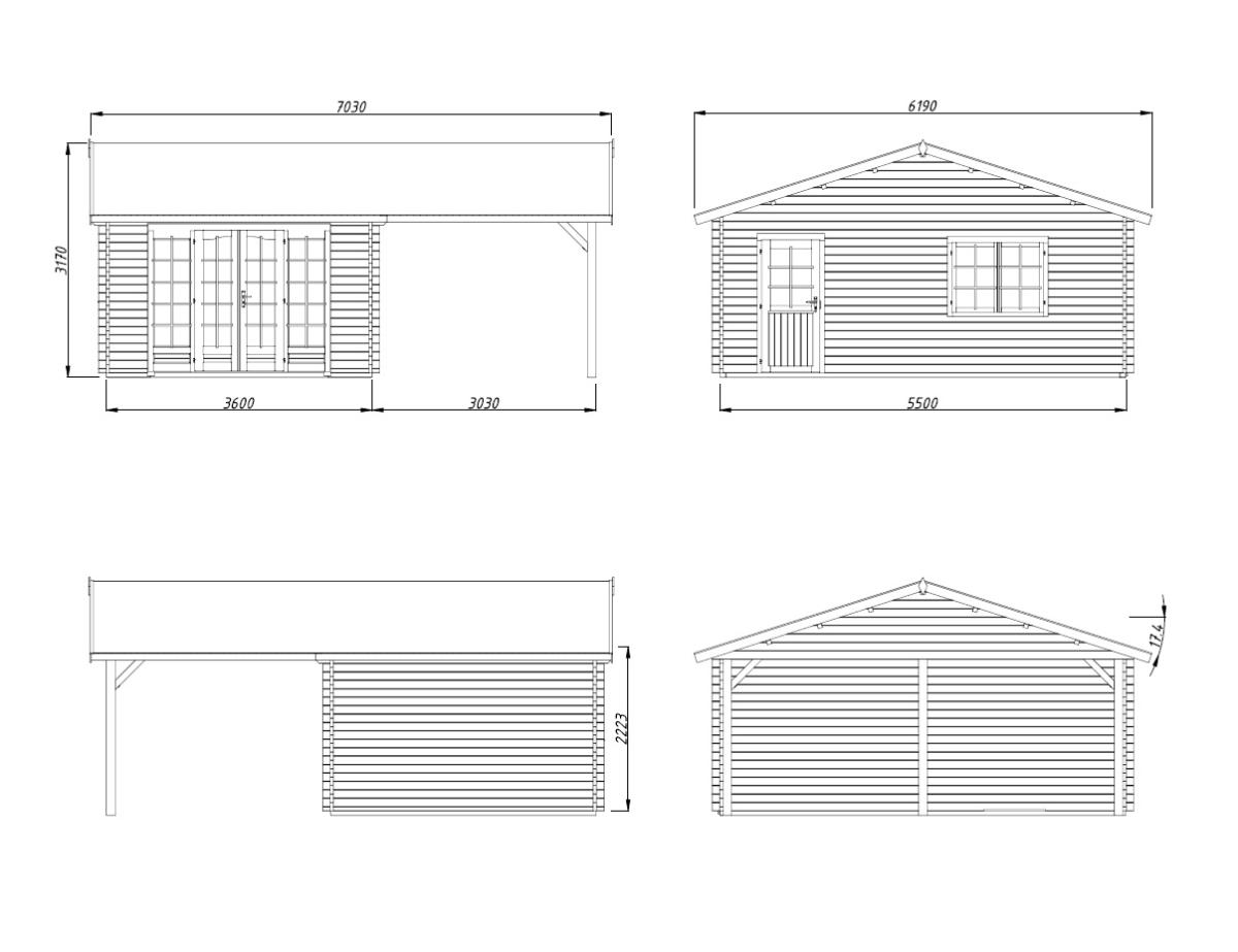 Palmako | Irene M+ (22'1" x 18'8" | 204.5 sq.ft. | 1.7") Summer House with Side Canopy or Carport