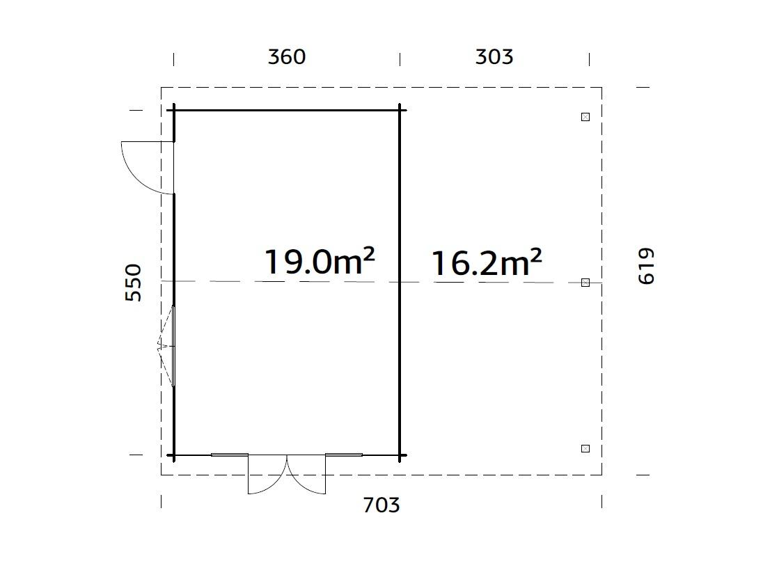 Palmako | Irene M+ (22'1" x 18'8" | 204.5 sq.ft. | 1.7") Summer House with Side Canopy or Carport