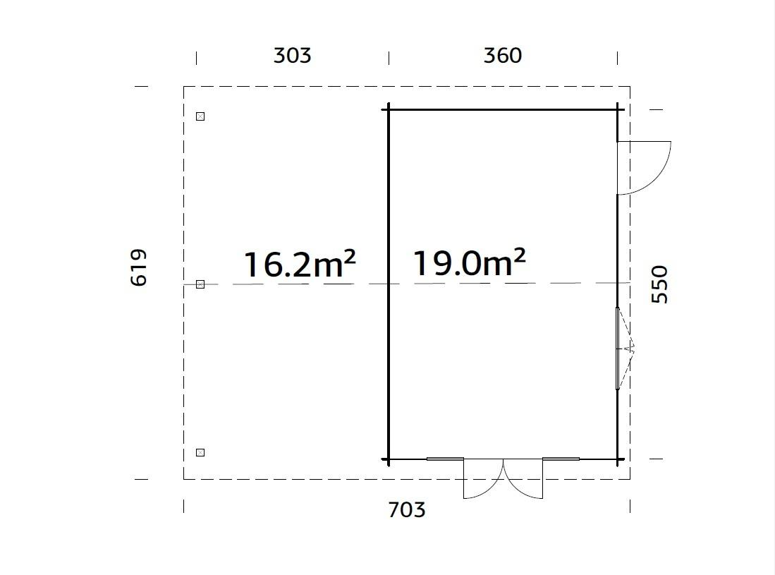 Palmako | Irene M+ (22'1" x 18'8" | 204.5 sq.ft. | 1.7") Summer House with Side Canopy or Carport