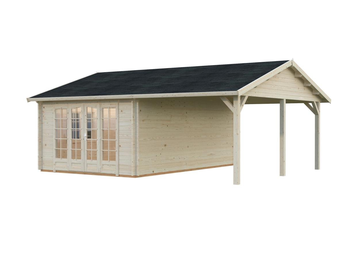 Palmako | Irene M+ (22'1" x 18'8" | 204.5 sq.ft. | 1.7") Summer House with Side Canopy or Carport