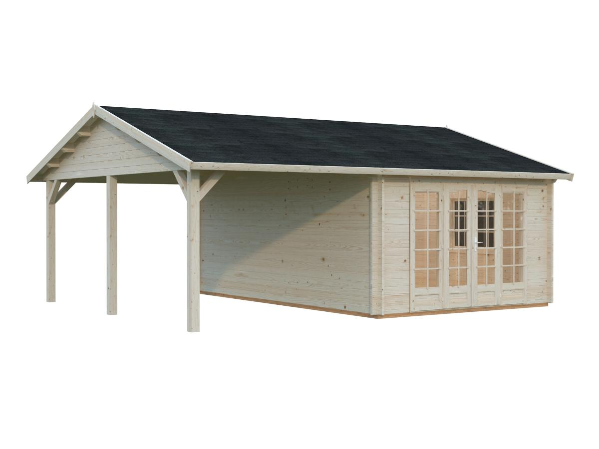 Palmako | Irene M+ (22'1" x 18'8" | 204.5 sq.ft. | 1.7") Summer House with Side Canopy or Carport