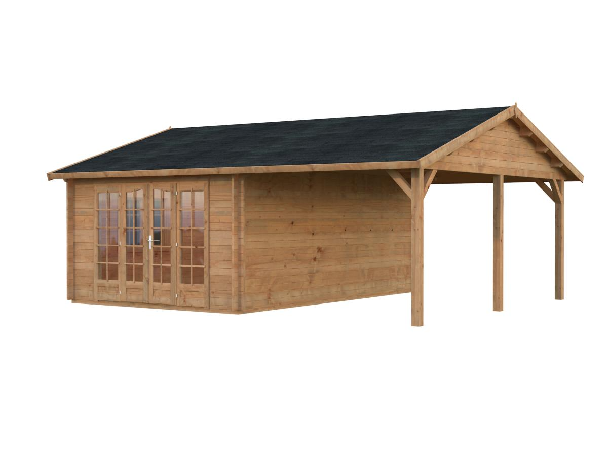 Palmako | Irene M+ (22'1" x 18'8" | 204.5 sq.ft. | 1.7") Summer House with Side Canopy or Carport