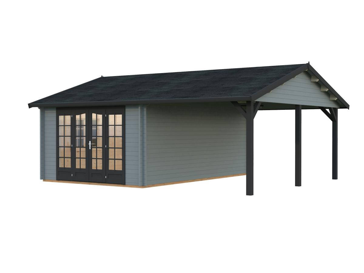 Palmako | Irene M+ (22'1" x 18'8" | 204.5 sq.ft. | 1.7") Summer House with Side Canopy or Carport
