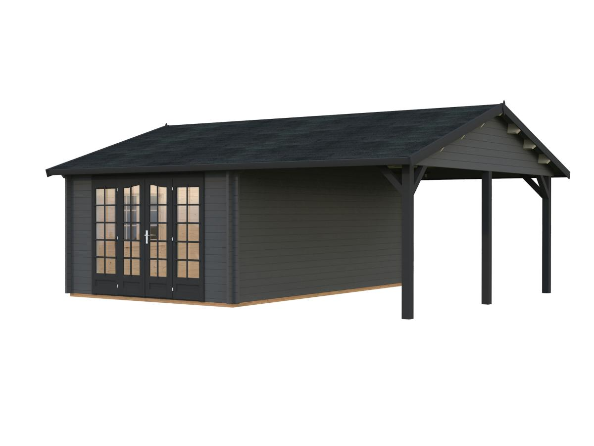 Palmako | Irene M+ (22'1" x 18'8" | 204.5 sq.ft. | 1.7") Summer House with Side Canopy or Carport