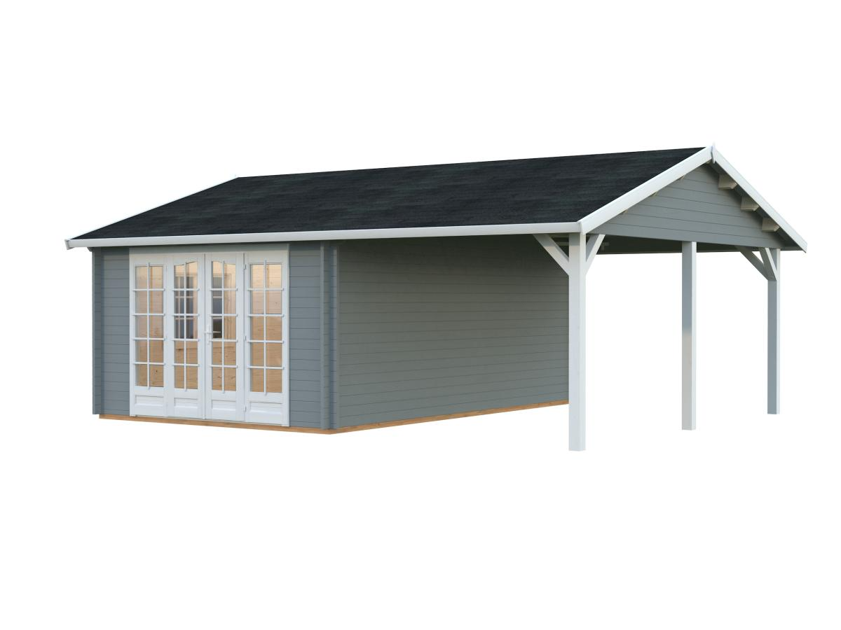 Palmako | Irene M+ (22'1" x 18'8" | 204.5 sq.ft. | 1.7") Summer House with Side Canopy or Carport