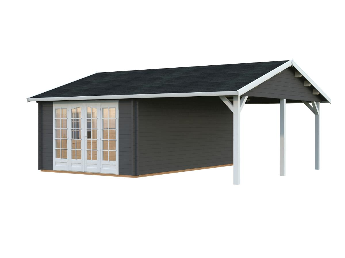 Palmako | Irene M+ (22'1" x 18'8" | 204.5 sq.ft. | 1.7") Summer House with Side Canopy or Carport