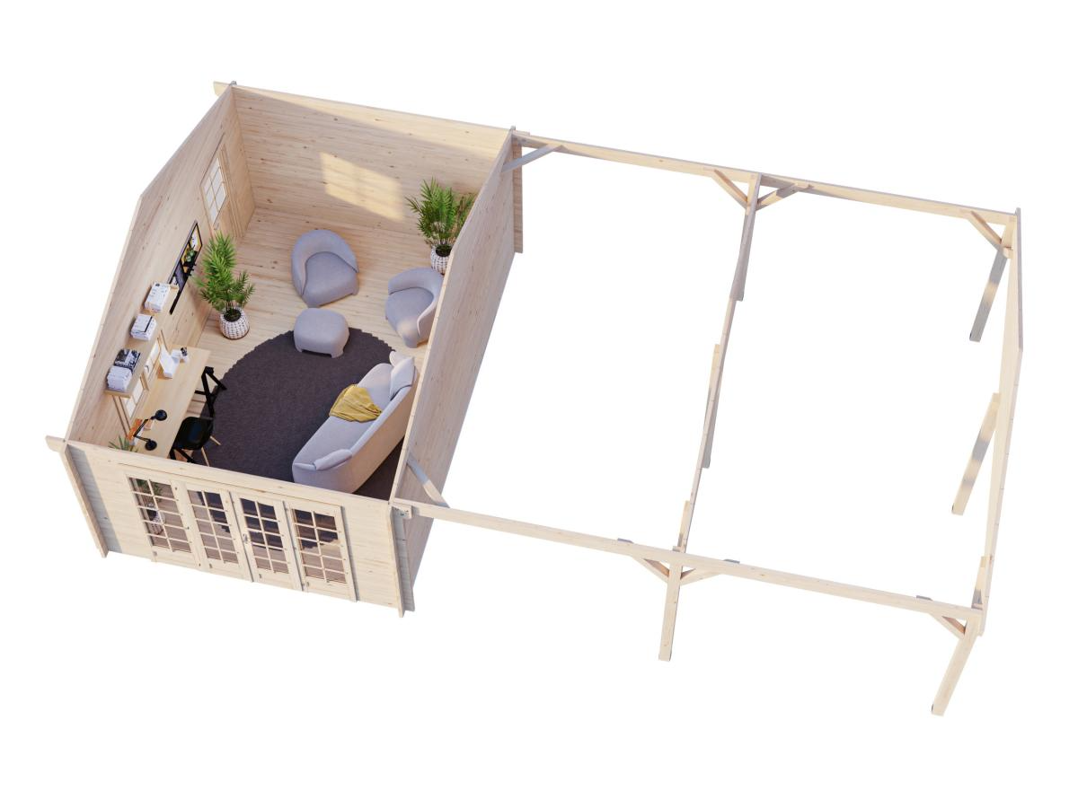 Palmako | Irene M++ (32'0" x 18'8" | 204.5 sq.ft. | 1.7") Summer House with Large Canopy or Double Carport