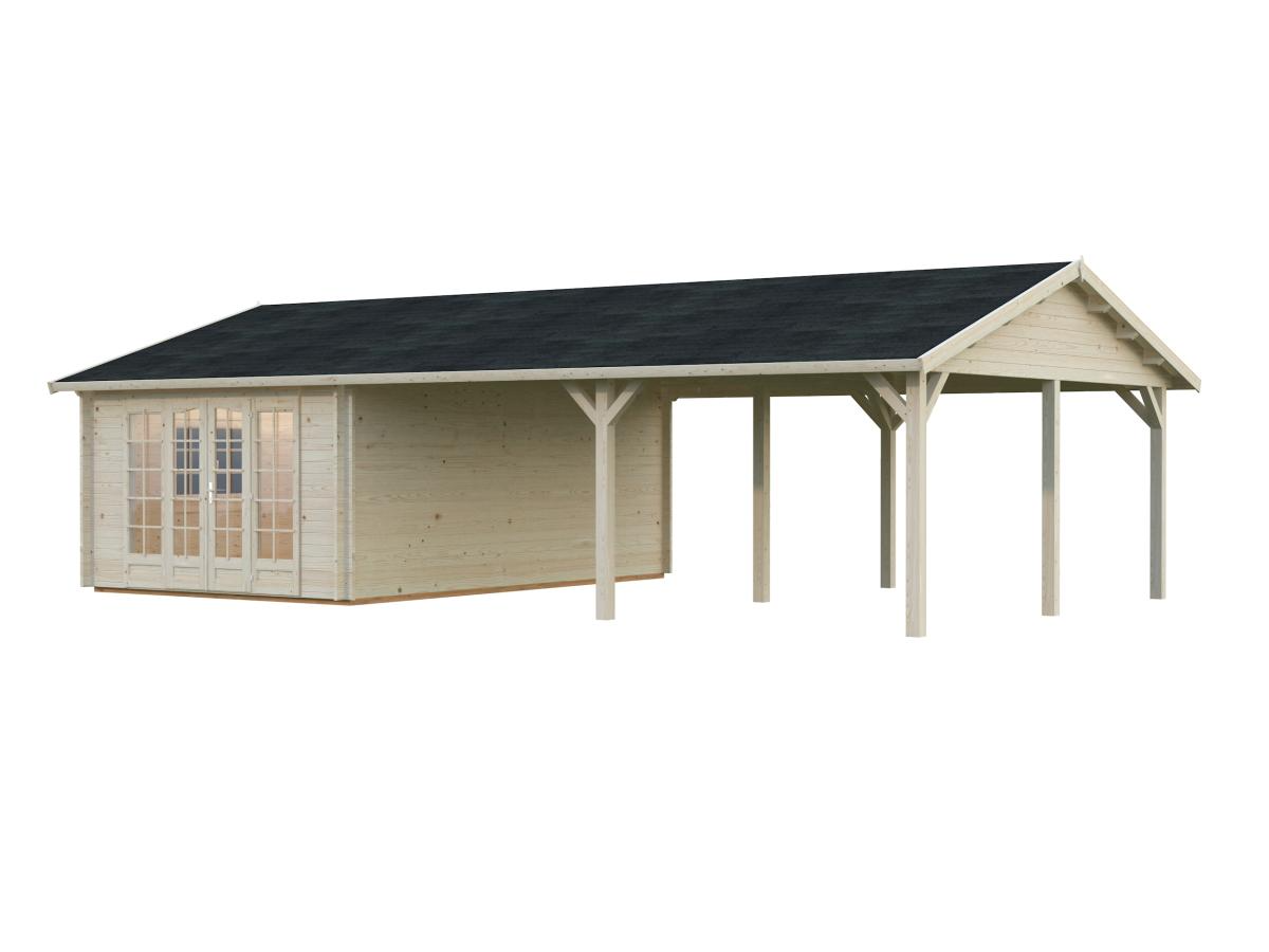 Palmako | Irene M++ (32'0" x 18'8" | 204.5 sq.ft. | 1.7") Summer House with Large Canopy or Double Carport
