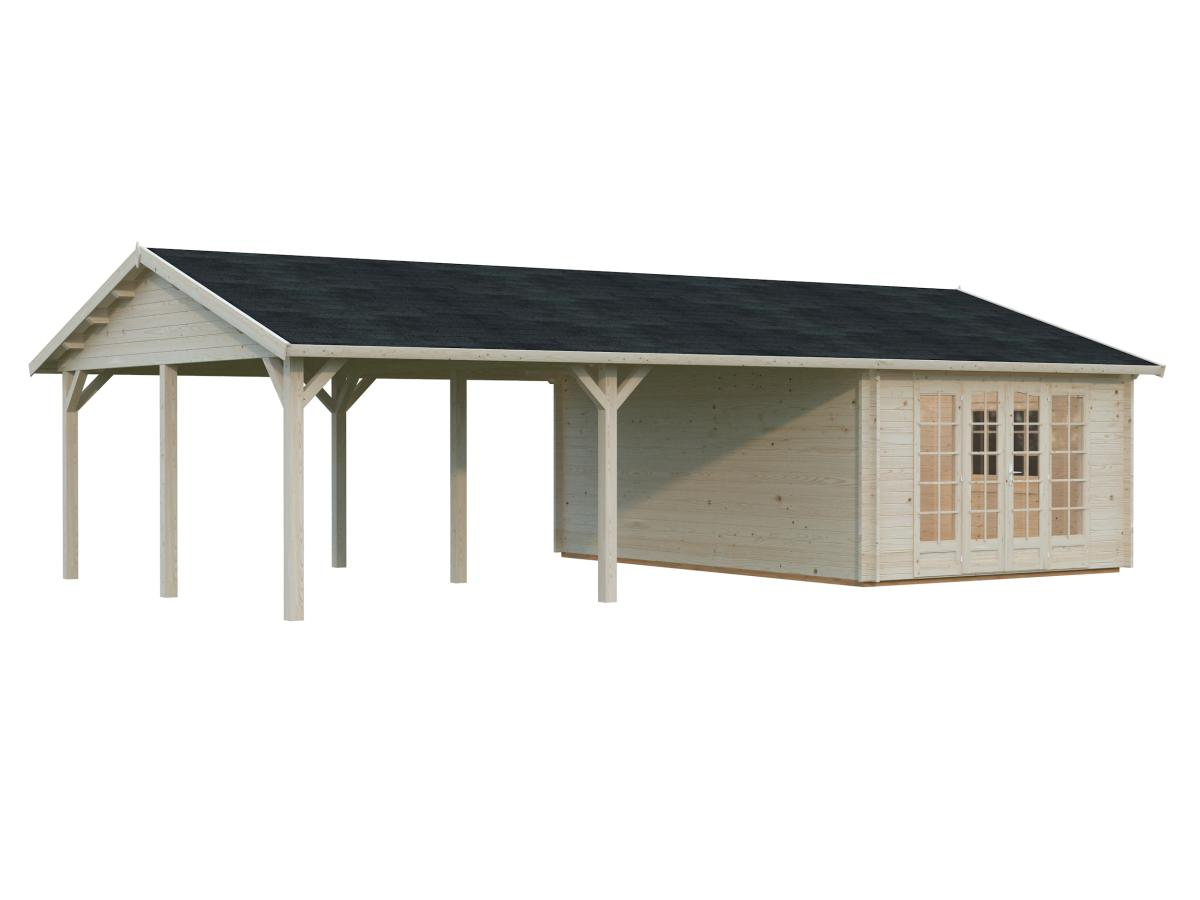 Palmako | Irene M++ (32'0" x 18'8" | 204.5 sq.ft. | 1.7") Summer House with Large Canopy or Double Carport