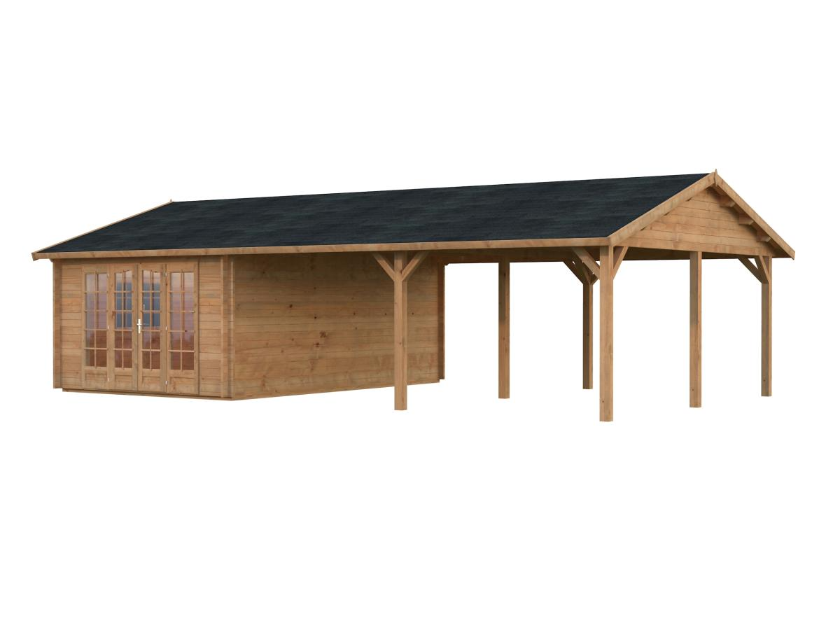 Palmako | Irene M++ (32'0" x 18'8" | 204.5 sq.ft. | 1.7") Summer House with Large Canopy or Double Carport