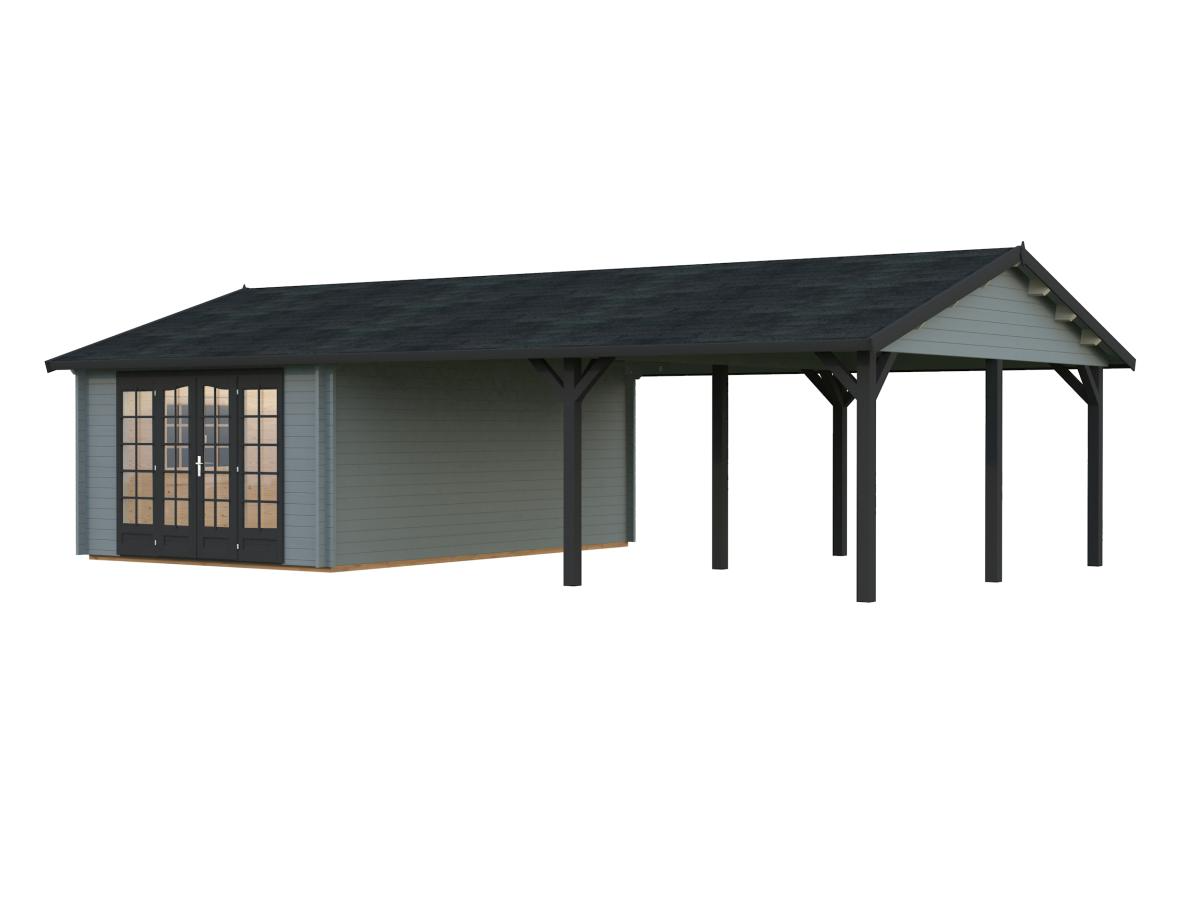 Palmako | Irene M++ (32'0" x 18'8" | 204.5 sq.ft. | 1.7") Summer House with Large Canopy or Double Carport