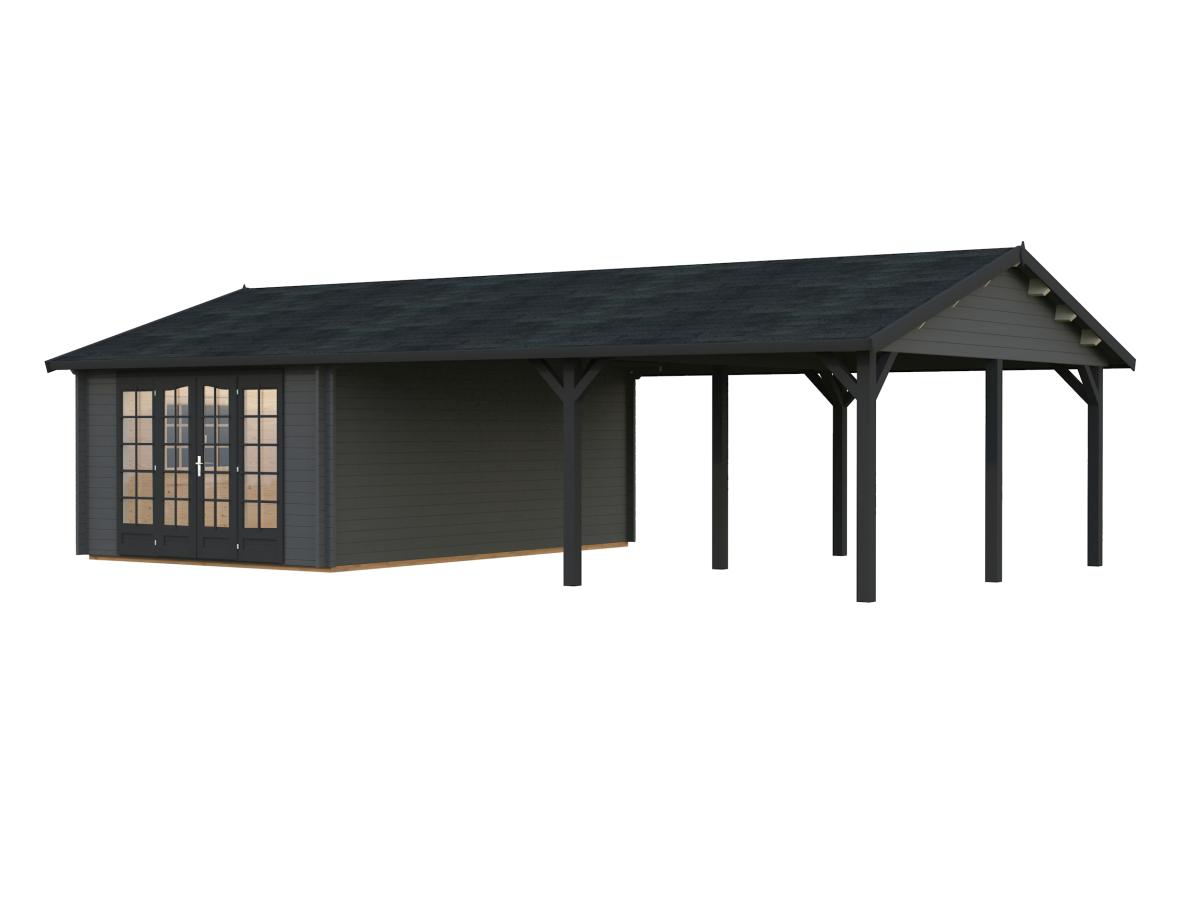 Palmako | Irene M++ (32'0" x 18'8" | 204.5 sq.ft. | 1.7") Summer House with Large Canopy or Double Carport