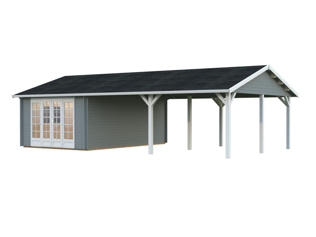 Palmako | Irene M++ (32'0" x 18'8" | 204.5 sq.ft. | 1.7") Summer House with Large Canopy or Double Carport