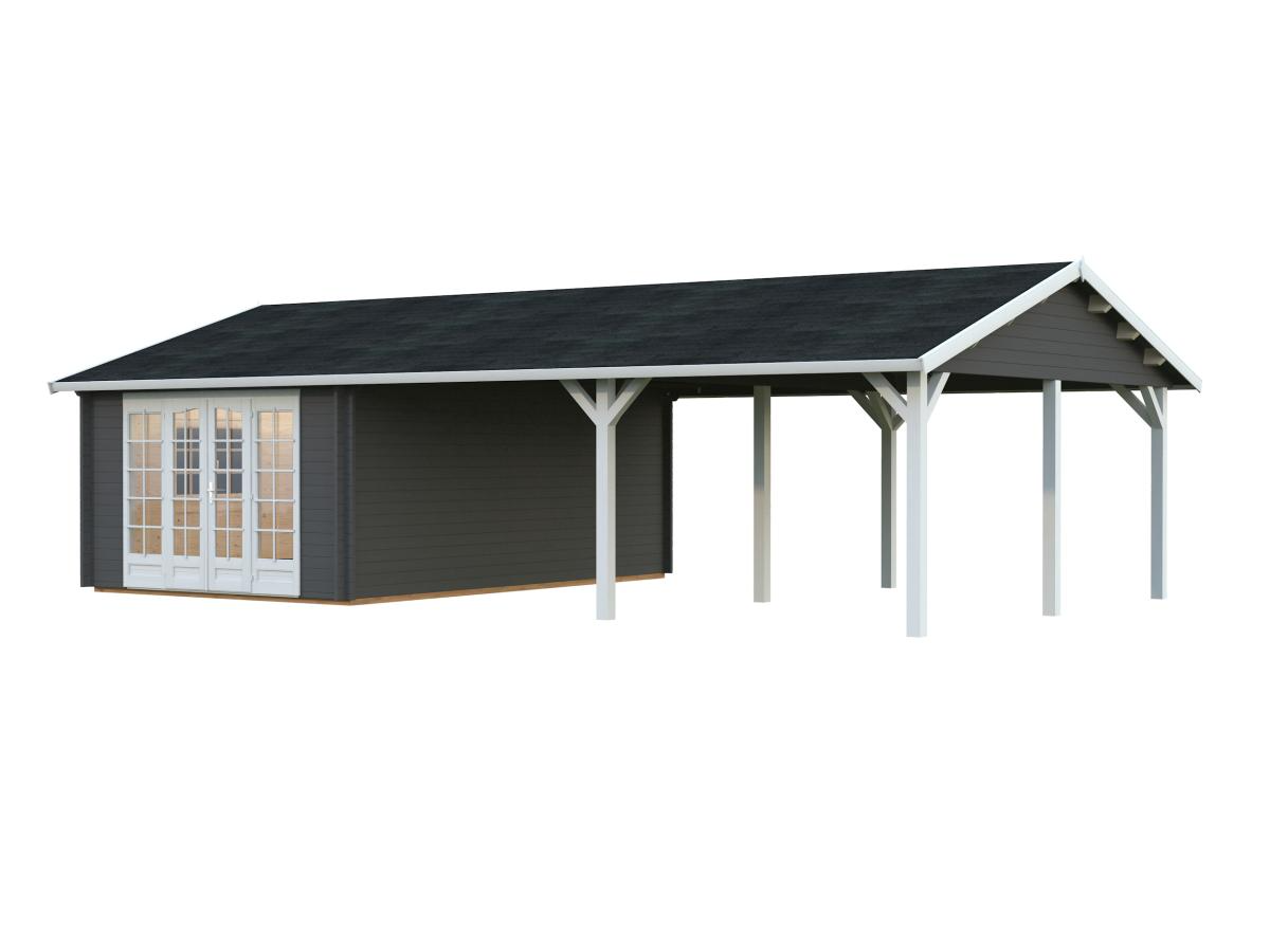 Palmako | Irene M++ (32'0" x 18'8" | 204.5 sq.ft. | 1.7") Summer House with Large Canopy or Double Carport