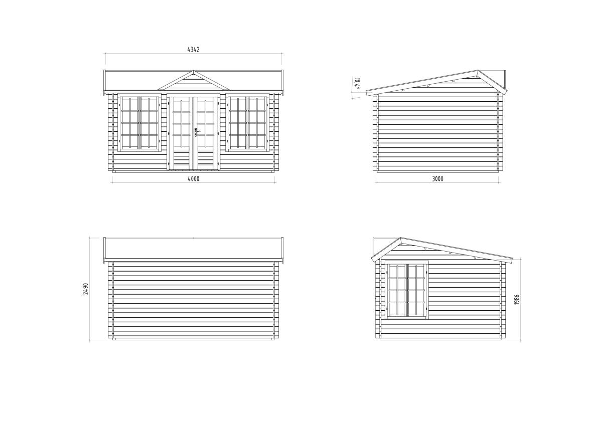 Palmako | Claudia Pent M (13'9" x 10'6" | 123.8 sq.ft. | 1.3") Under 2.5m Clockhouse Style Log Cabin