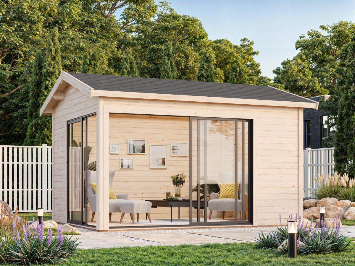 Palmako | Amanda S (12'10" x 9'10" | 120.6 sq.ft. | 1.7") Modern Corner Summer House With Sliding Doors