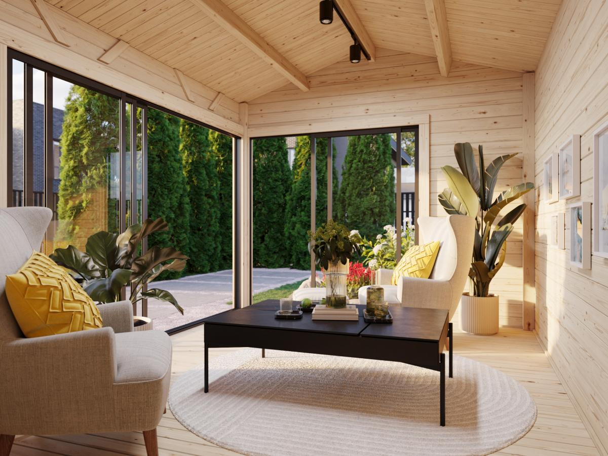 Palmako | Amanda S (12'10" x 9'10" | 120.6 sq.ft. | 1.7") Modern Corner Summer House With Sliding Doors