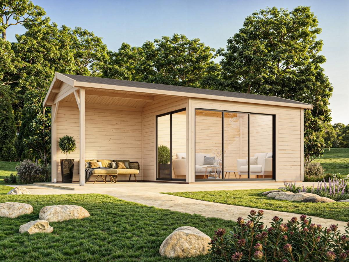 Palmako | Amanda S+ (21'11" x 9'10" | 204.5 sq.ft. | 1.7") Modern Garden Room With Canopy and Sliding Doors
