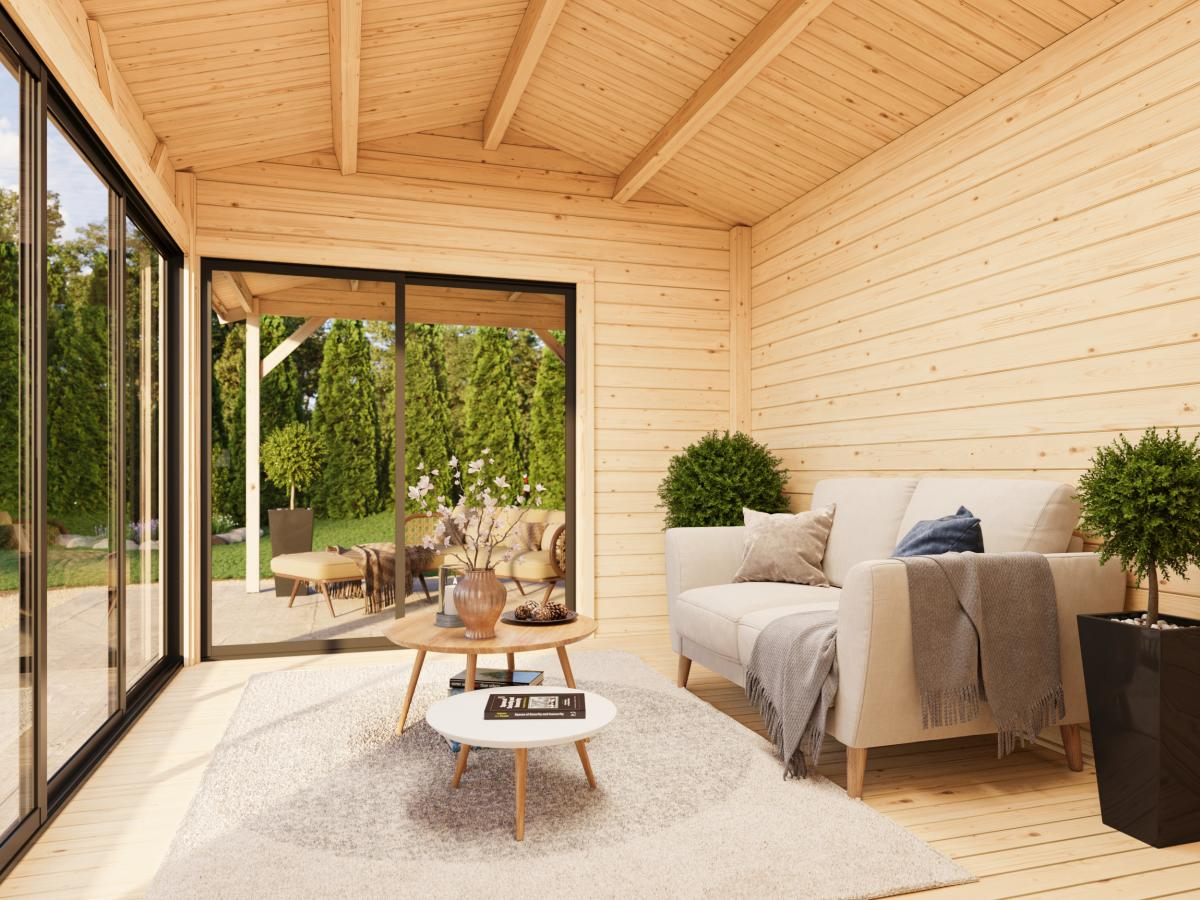 Palmako | Amanda S+ (21'11" x 9'10" | 204.5 sq.ft. | 1.7") Modern Garden Room With Canopy and Sliding Doors