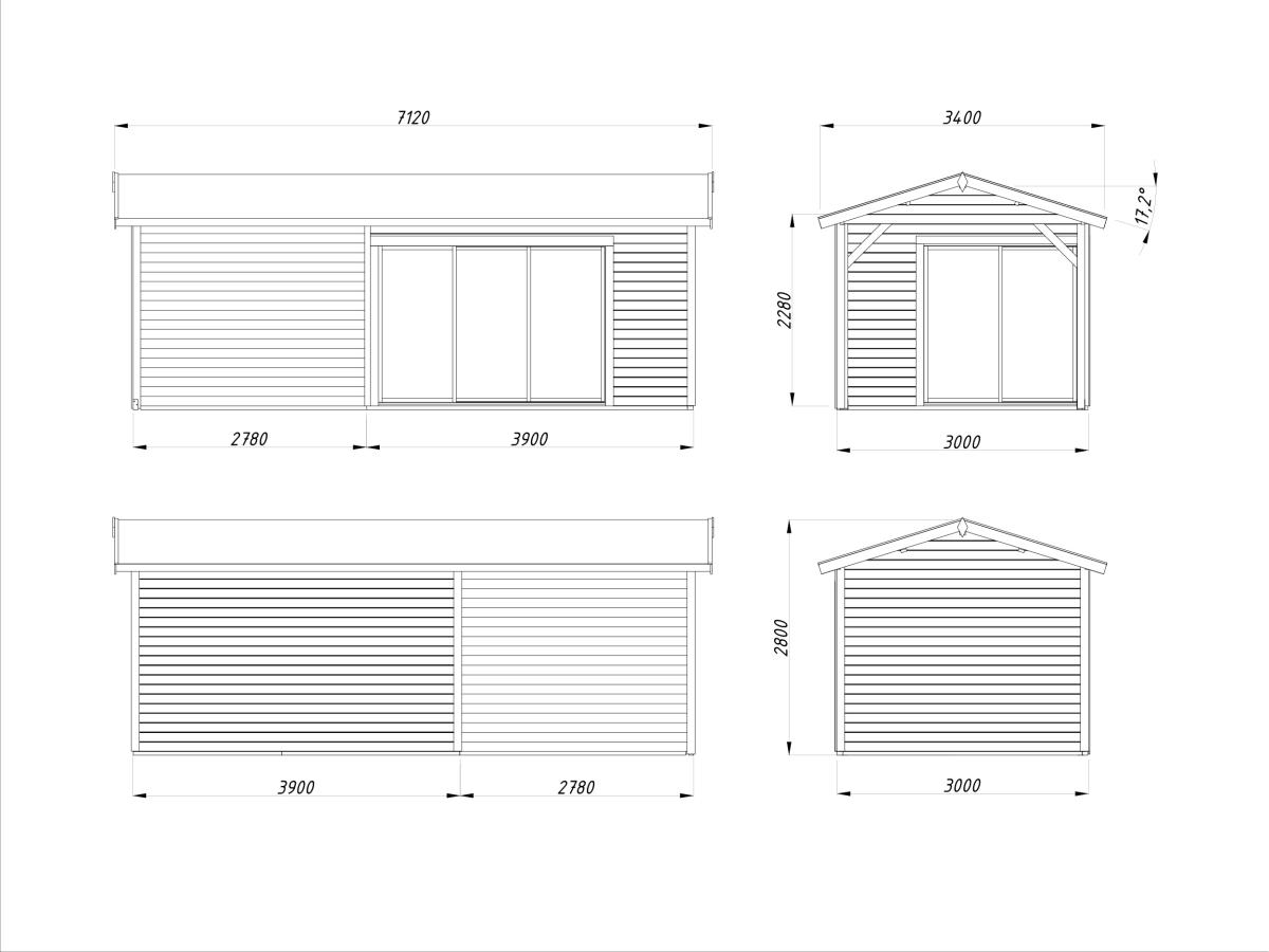 Palmako | Amanda S+ (21'11" x 9'10" | 204.5 sq.ft. | 1.7") Modern Garden Room With Canopy and Sliding Doors