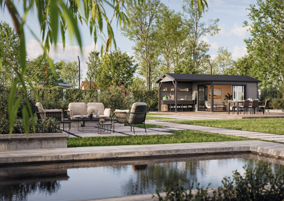 Palmako | Amanda S+ (21'11" x 9'10" | 204.5 sq.ft. | 1.7") Modern Garden Room With Canopy and Sliding Doors