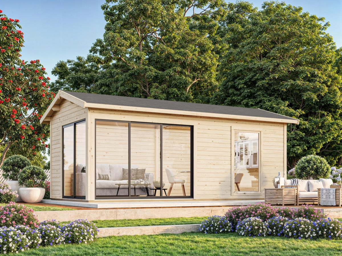 Palmako | Amanda M (19'6" x 9'10" | 184.1 sq.ft. | 1.7") Modern Timber Garden Room with Sliding Doors