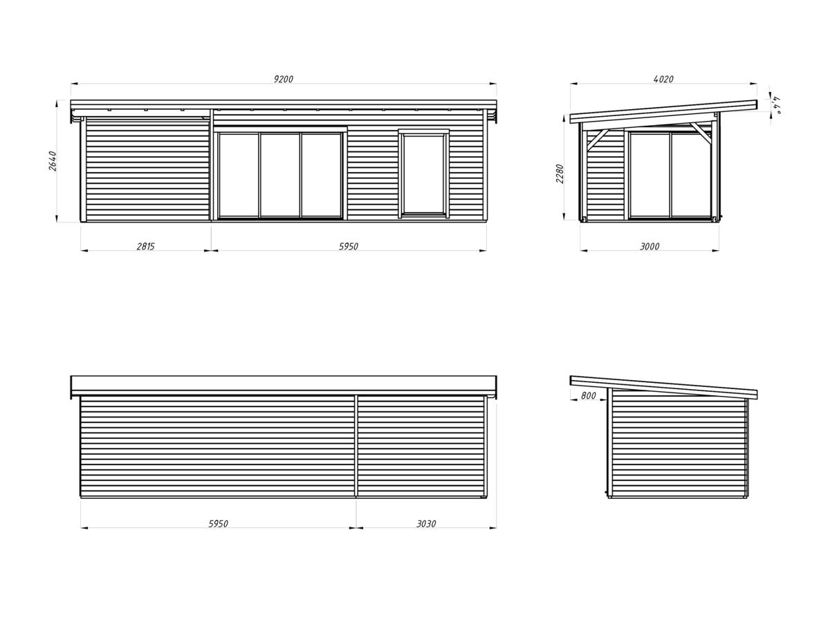 Palmako | Andrea XL (29'6" x 9'10" | 269.1 sq.ft. | 1.7") Garden Room with Sliding Doors