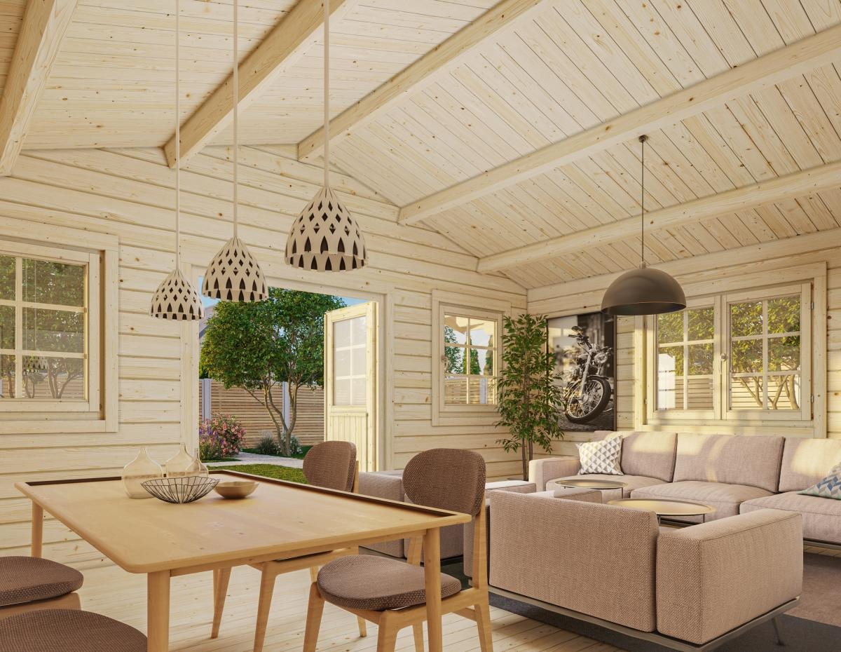 Palmako | Helena XL (17'5" x 17'5" | 264.8 sq.ft. | 2.8") Double Glazed Traditional Log Cabin with Roof Overhang