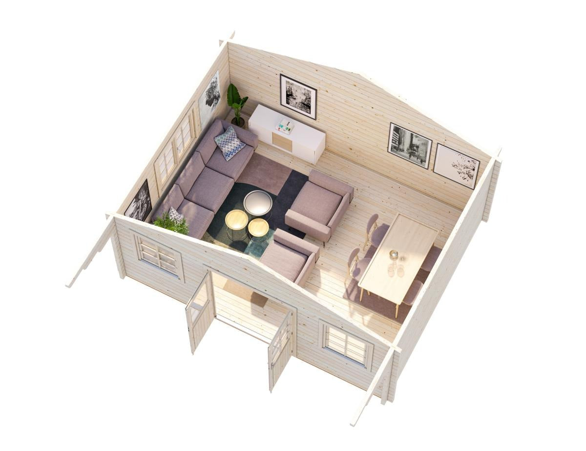 Palmako | Helena XL (17'5" x 17'5" | 264.8 sq.ft. | 2.8") Double Glazed Traditional Log Cabin with Roof Overhang