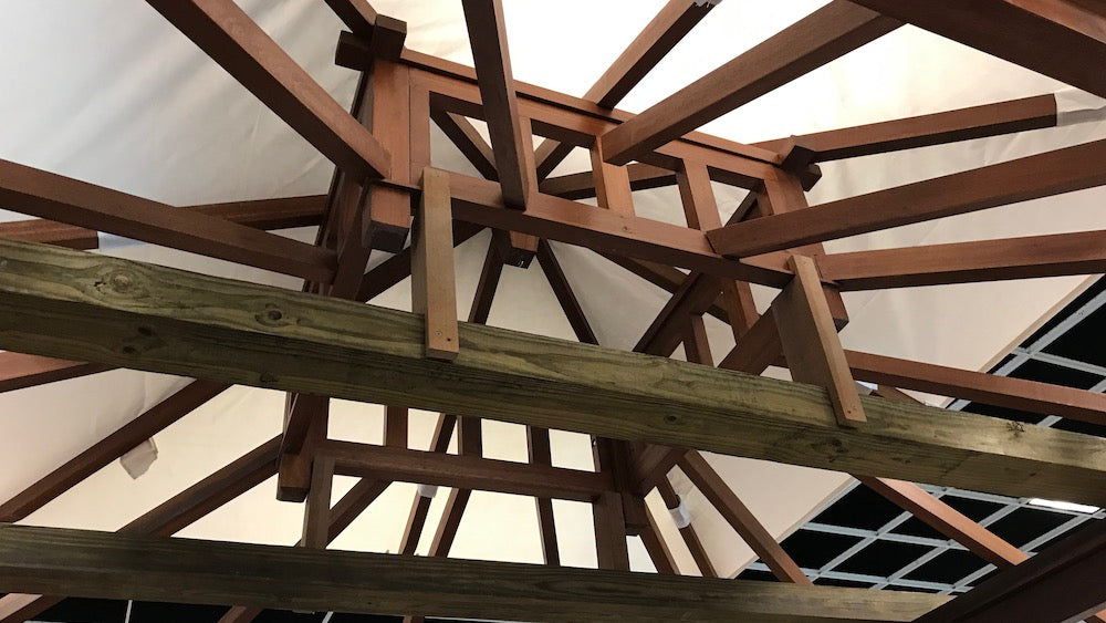 Exaco | 10' x 10' Exquisite Handcrafted Solid Wood Gazebo With Canopy, Coffee Table and Benches From Bali Indonesia