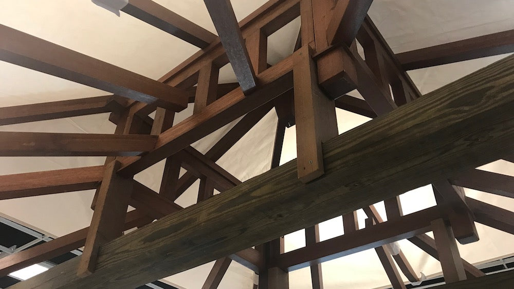 Exaco | 10' x 10' Exquisite Handcrafted Solid Wood Gazebo With Canopy, Coffee Table and Benches From Bali Indonesia