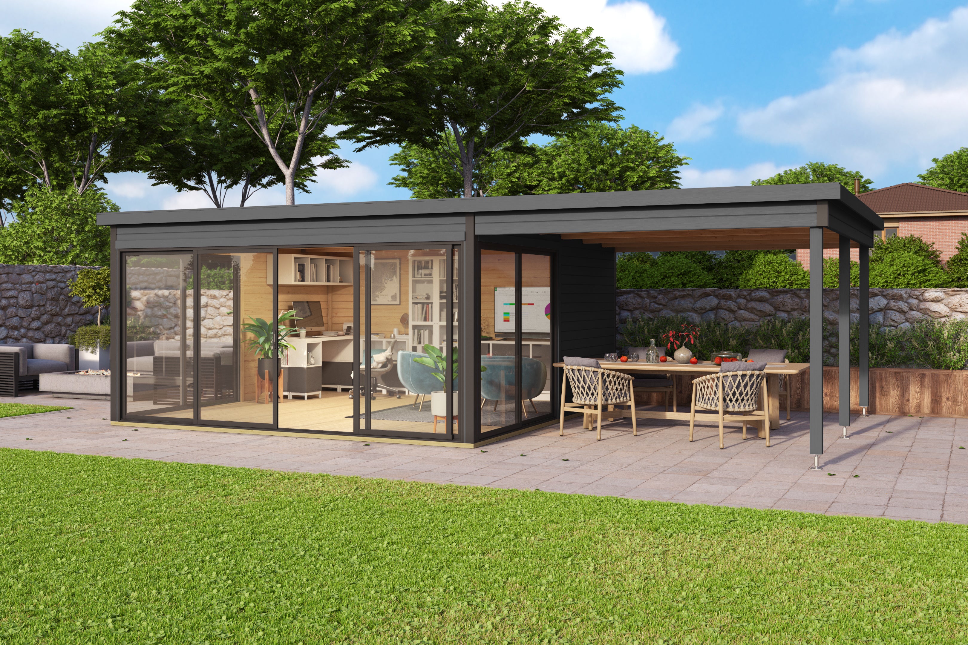 Lasita Maja | Domeo 5 (13'9" x 13'9" | 180 sq.ft.) Modern Cabin With Large Glass Panels On Three Sides