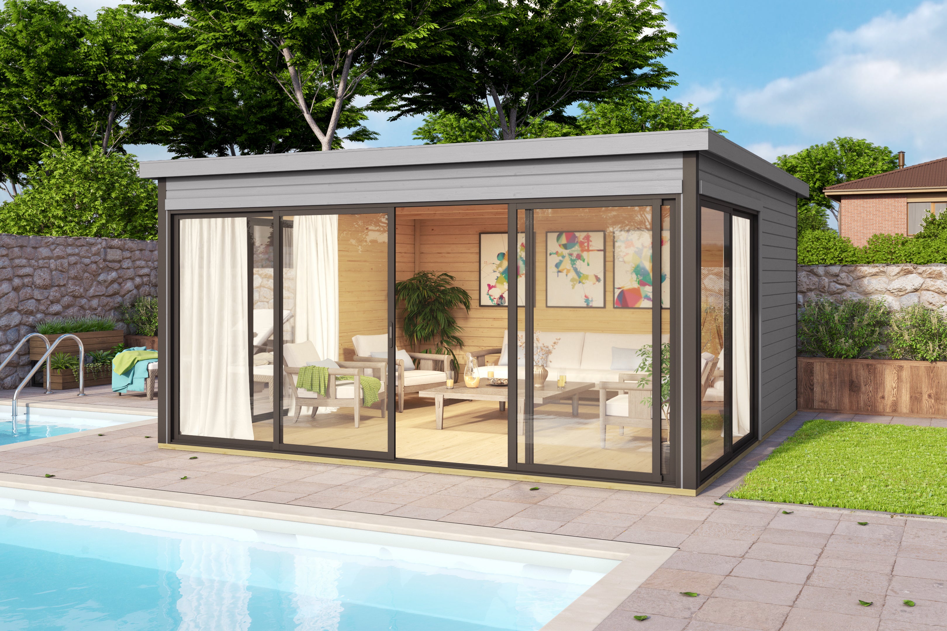 Lasita Maja | Domeo 5 (13'9" x 13'9" | 180 sq.ft.) Modern Cabin With Large Glass Panels On Three Sides