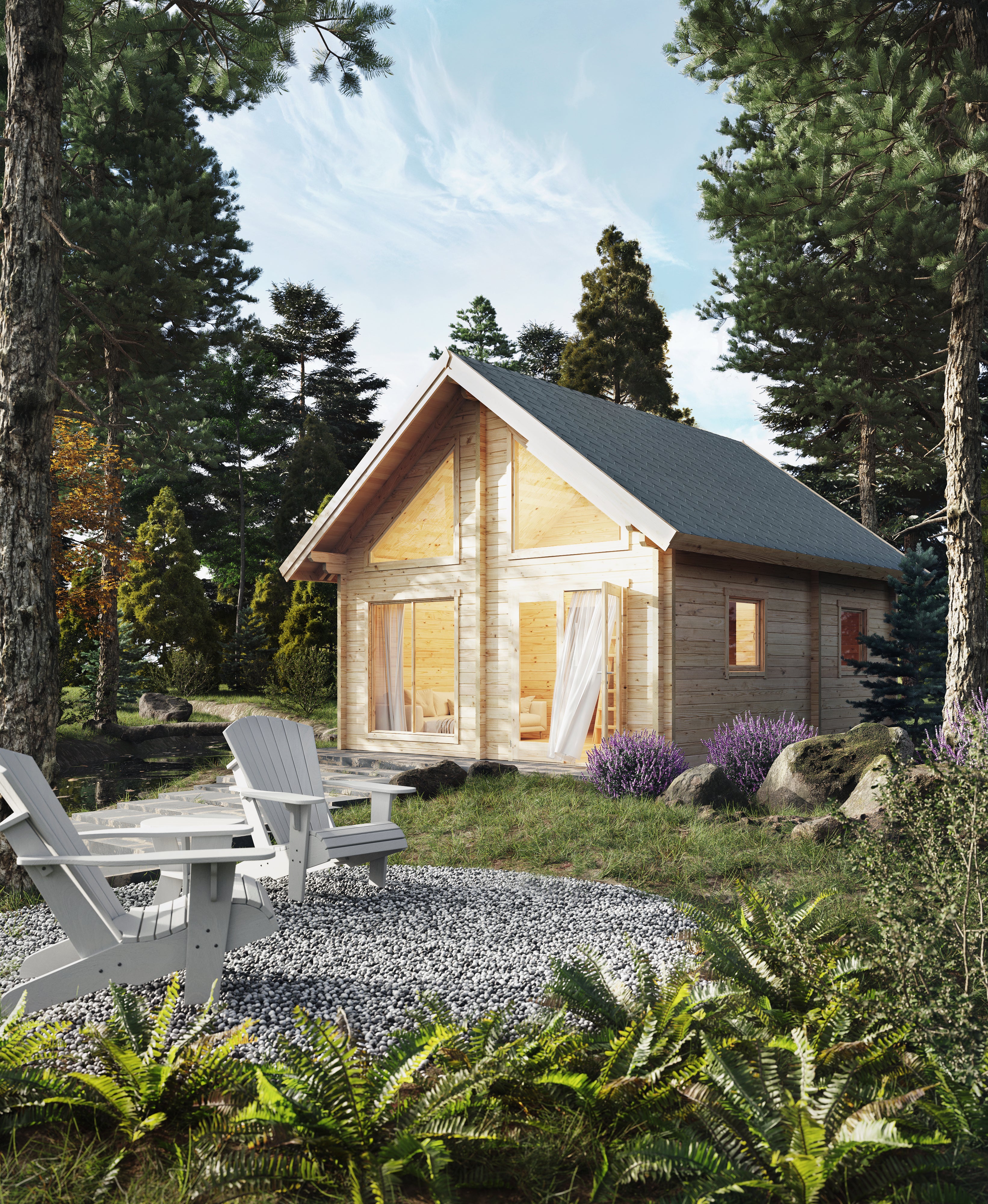 Lasita Maja | Örebro (20'4" D x 17'1" W x 15'3" H | 428.3 sq.ft.) Cabin With Window Front and Loft Space