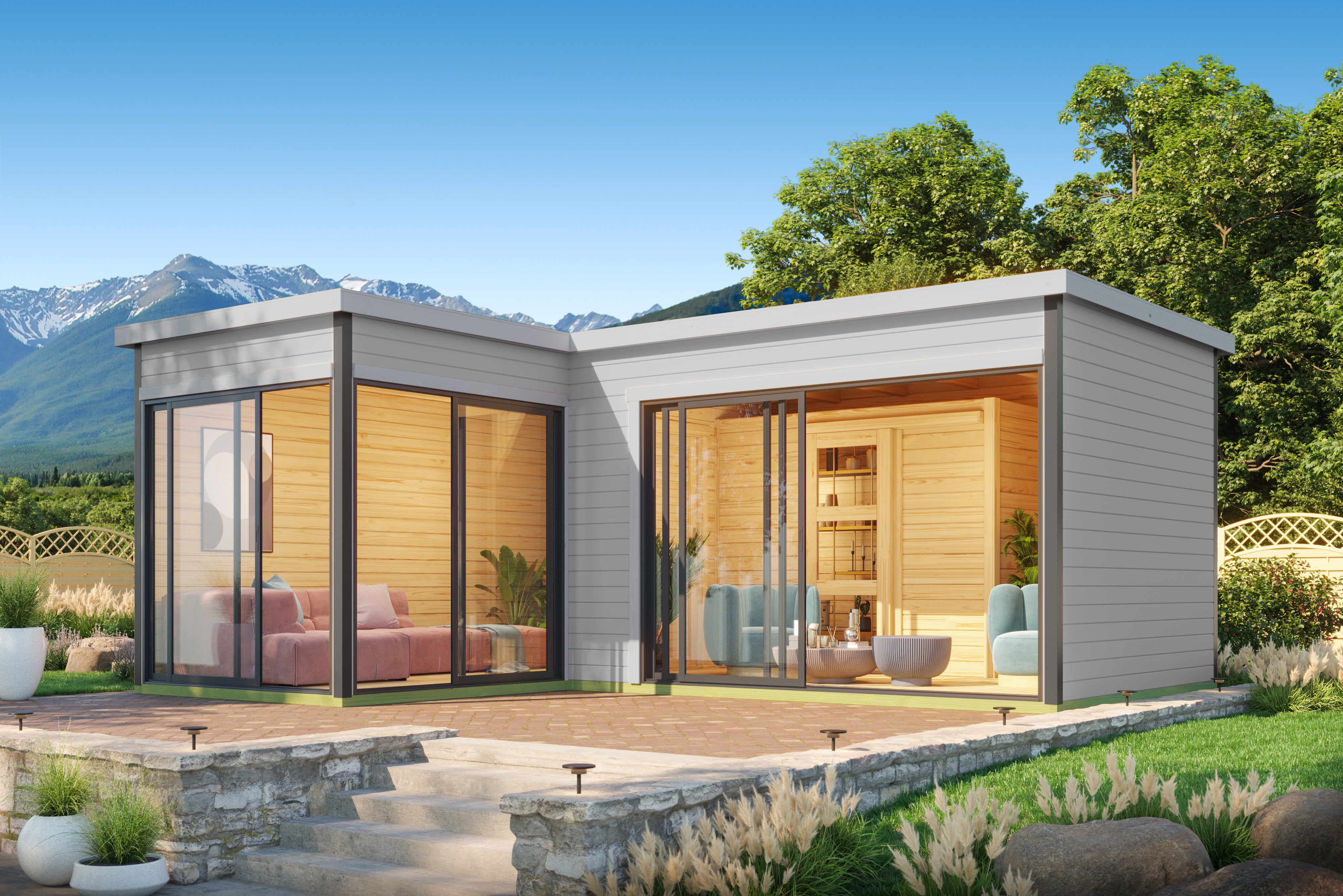 Lasita Maja | Domeo 11 (16'5" x 19'6" | 224 sq.ft.) Modern Cabin With Two Separate Rooms And Large Glass Fronts