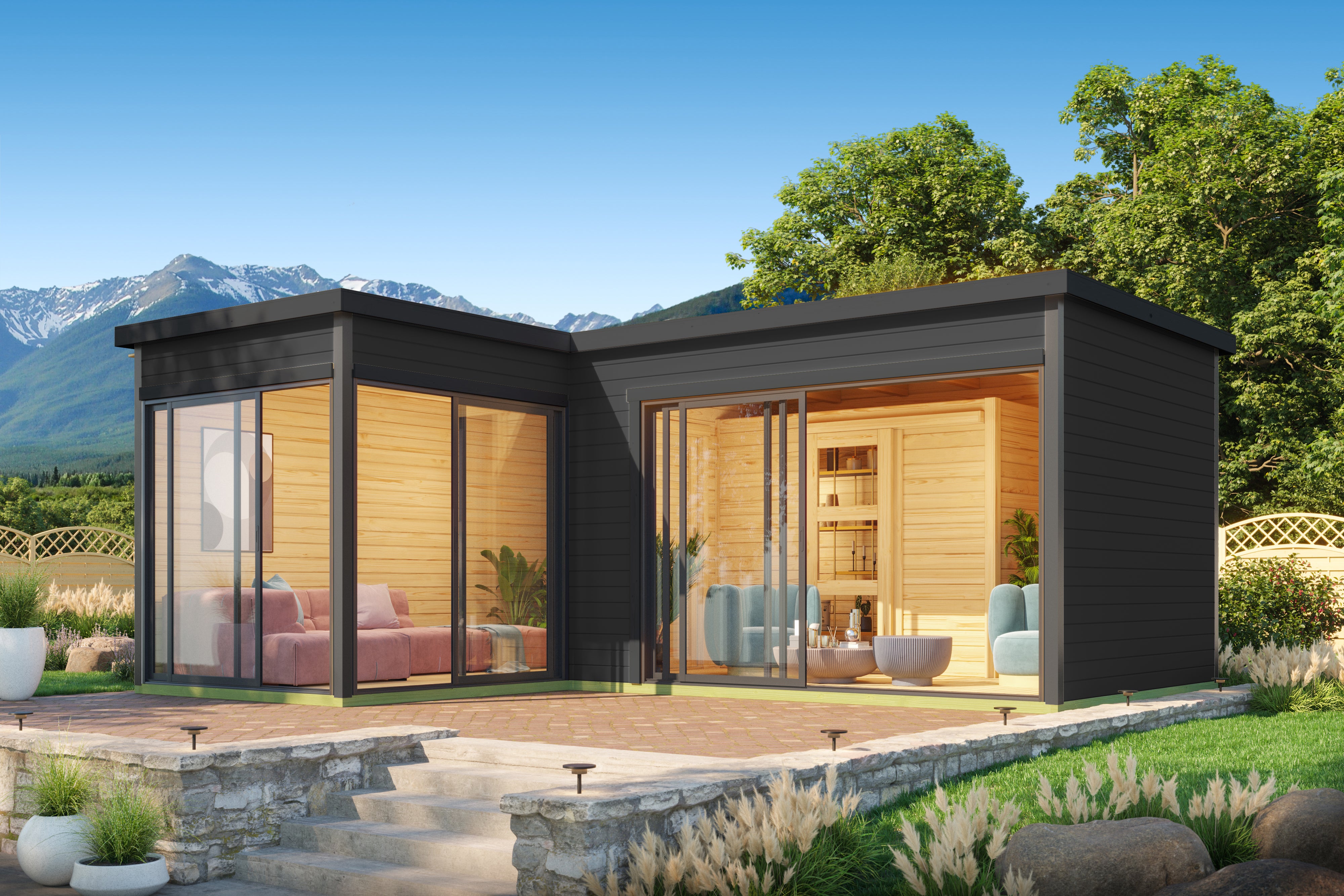 Lasita Maja | Domeo 11 (16'5" x 19'6" | 224 sq.ft.) Modern Cabin With Two Separate Rooms And Large Glass Fronts