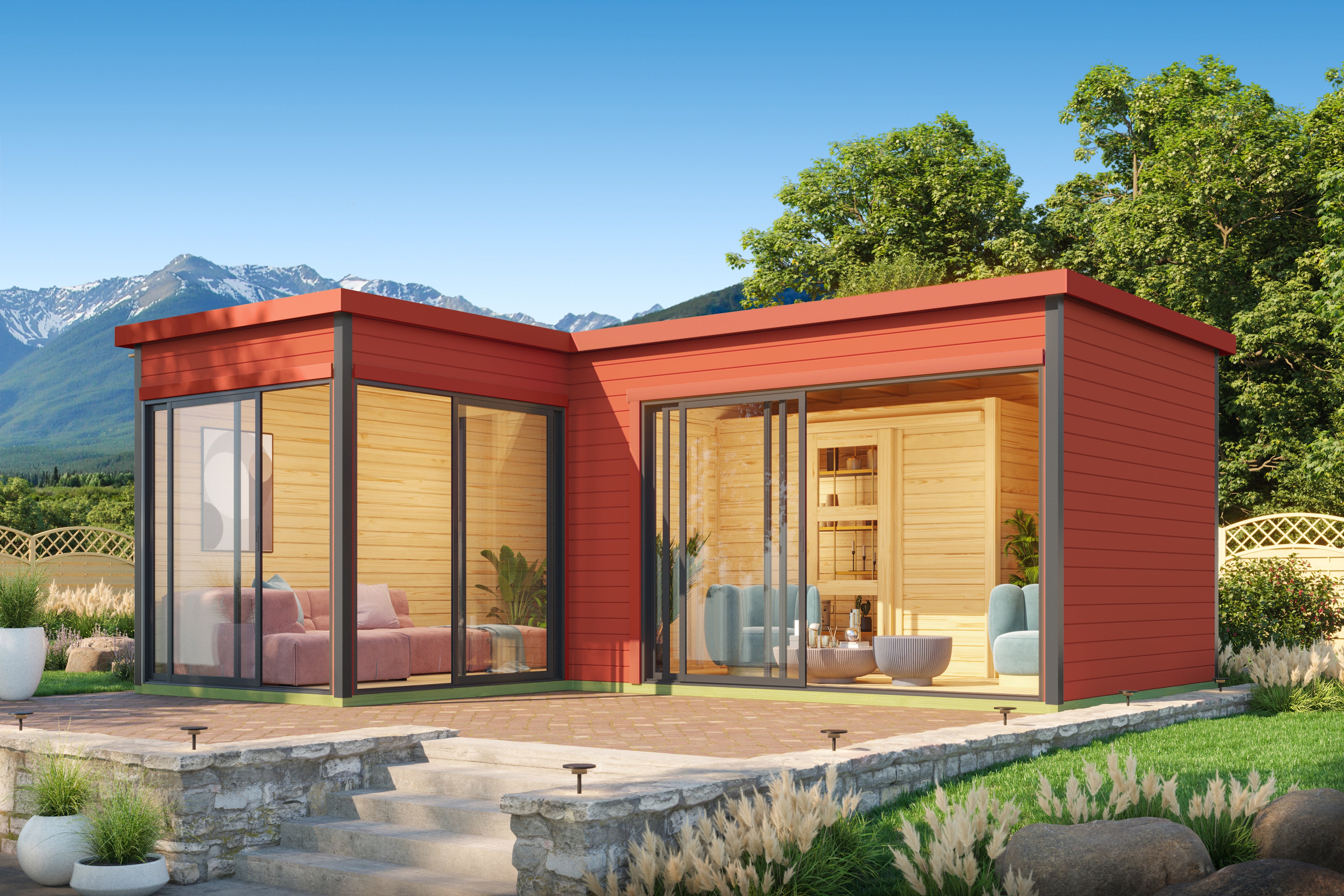 Lasita Maja | Domeo 11 (16'5" x 19'6" | 224 sq.ft.) Modern Cabin With Two Separate Rooms And Large Glass Fronts