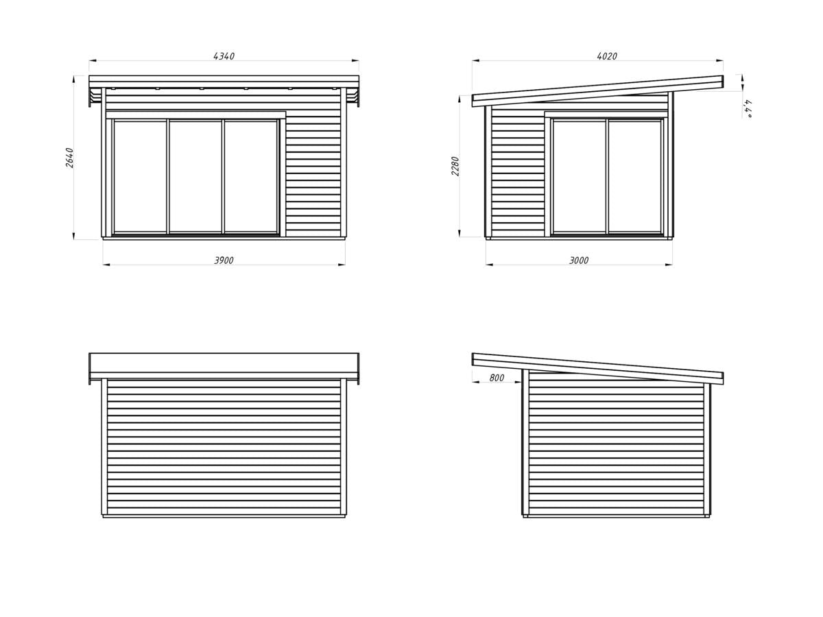 Palmako | Andrea S (12'10" x 9'10" | 120.6 sq.ft. | 1.7") Modern Corner Summer House With Sliding Doors