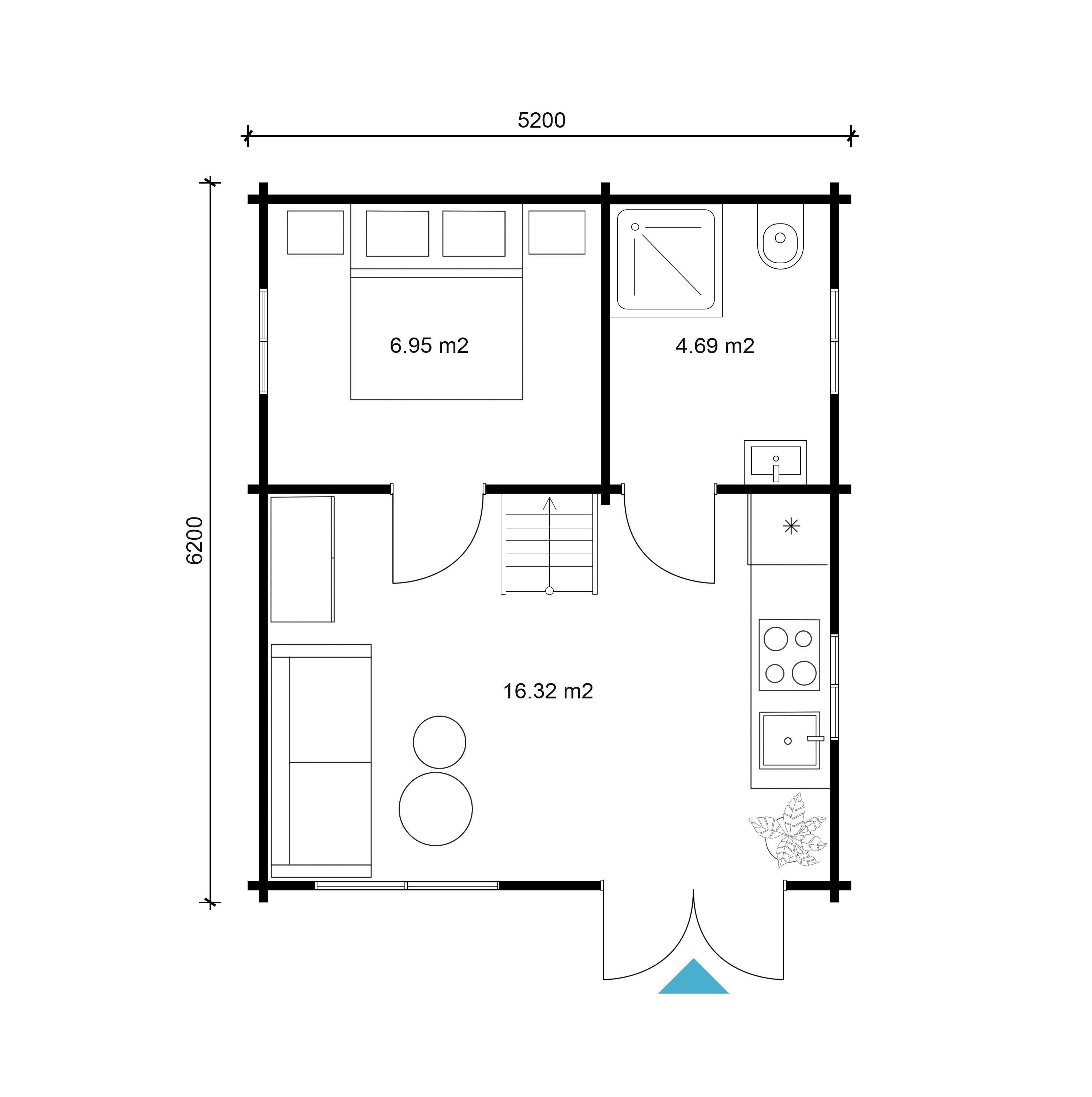 Lasita Maja | Örebro (20'4" D x 17'1" W x 15'3" H | 428.3 sq.ft.) Cabin With Window Front and Loft Space